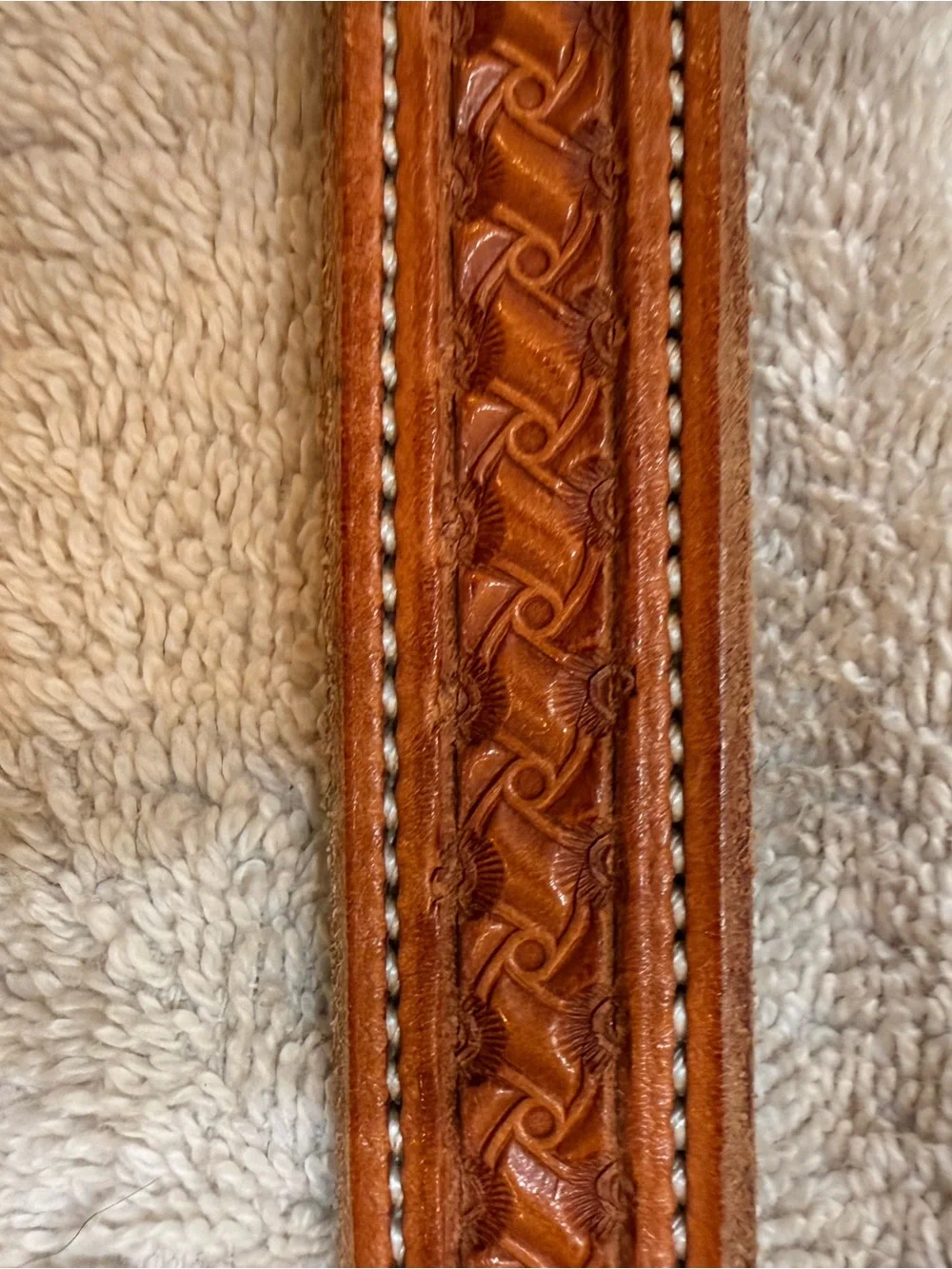 Berkeley’s Custom Leather brand Tan stamped Tooled Leather Belt - never used
